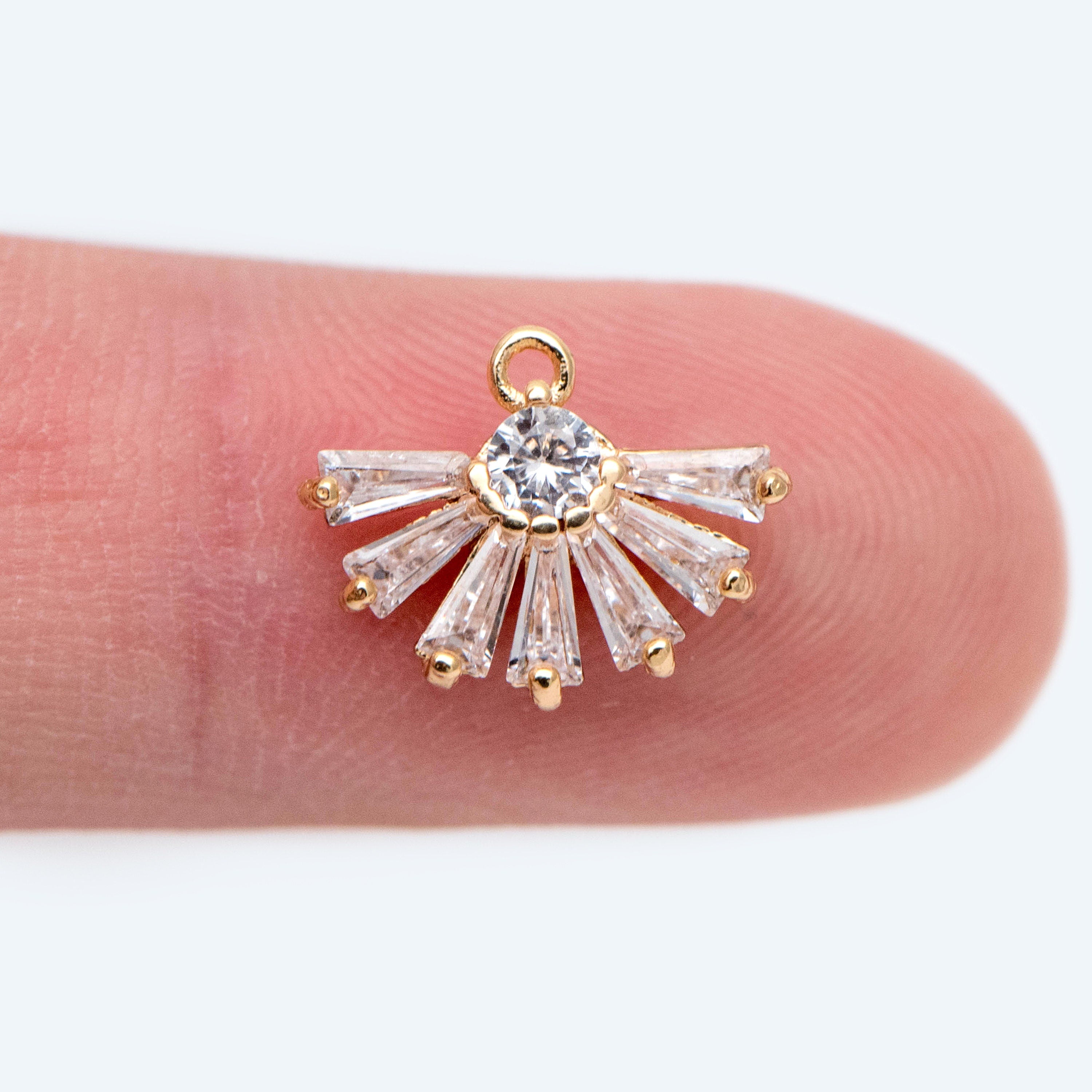 4pcs CZ Pave Gold Fan Shaped Charm 10x13mm, Earring Findings, Jewelry Making, Diy Material, Jewelry Supplies (GB-853-C)